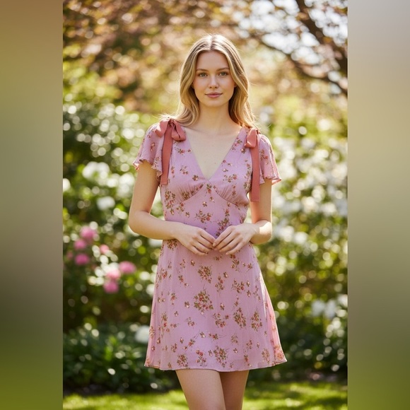 wild fable Dresses & Skirts - wild fable Pink Floral Tie-Shoulder Mini Dress